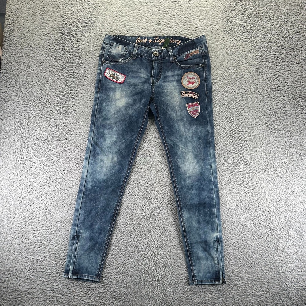Jeep Legendary Jeans Men 30x28 Blue Denim Tapered Faded Biker Stretch Patchwork‎